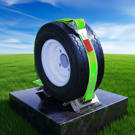 Load Securement Fastrap® Mower Wheel Tie-Down System