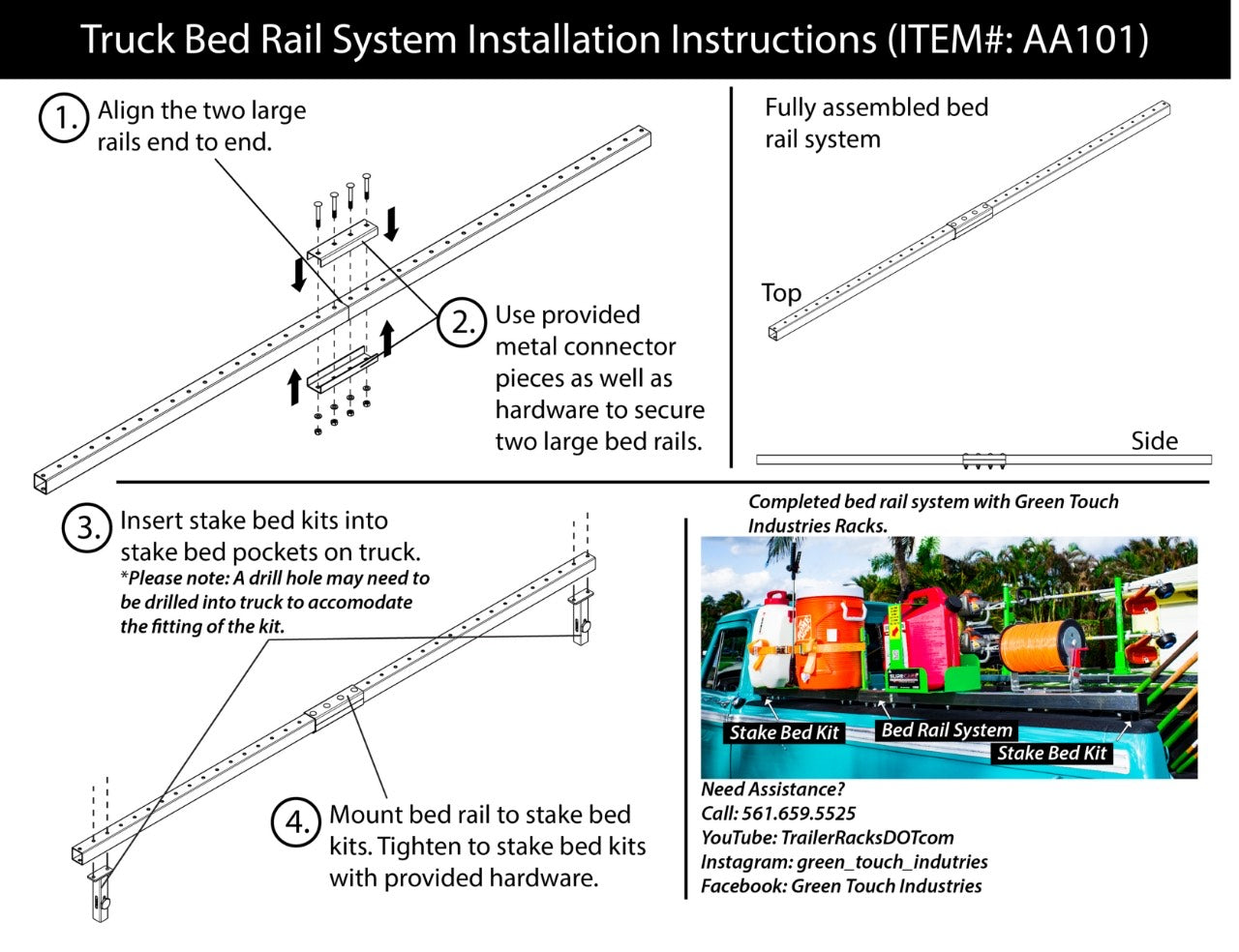 Green Touch Industries SCRATCH & DENT | Single-Side Truck Bedrail System | Universal Series | AA101-SnD - Bed Rail System ...