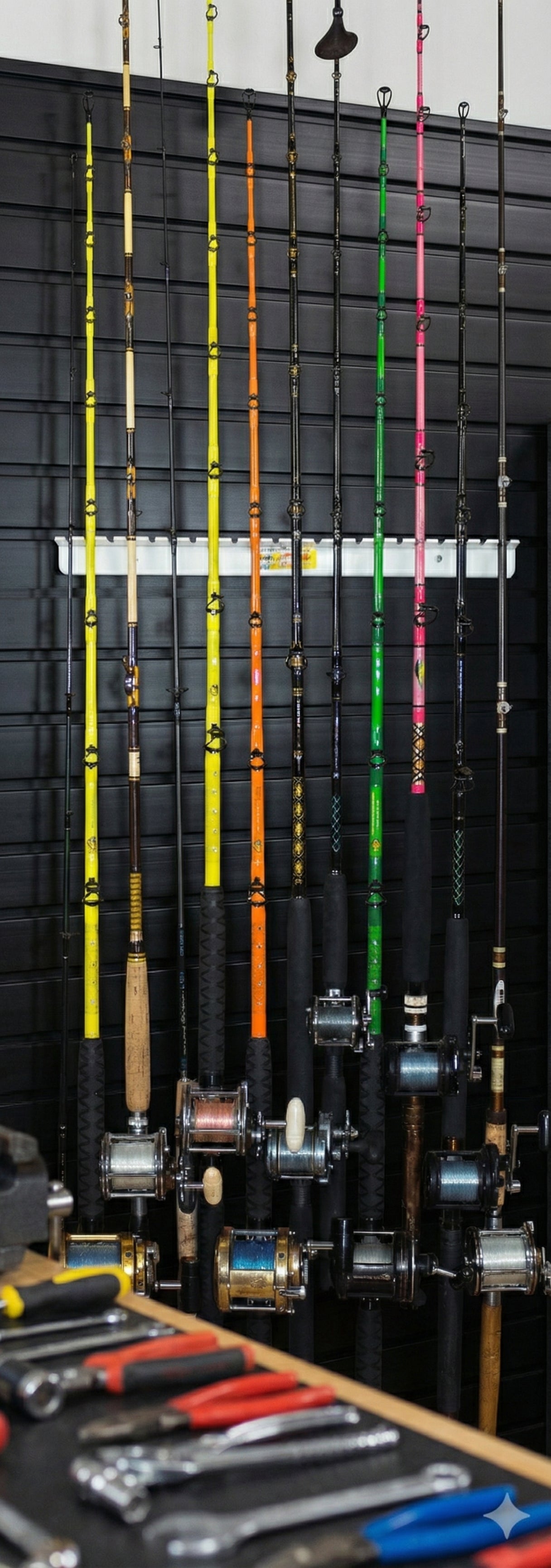 Estante para caña de pescar de montaje en pared | Serie Piraña | FB022