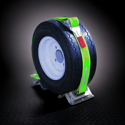 Load Securement Fastrap® Mower Wheel Tie-Down System