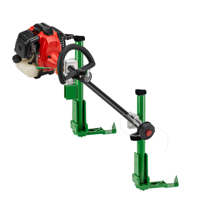 Xtreme Pro Series 1-Place Lockable Trimmer Rack (XA111) by Green Touch Industries holding a string trimmer, transparent background