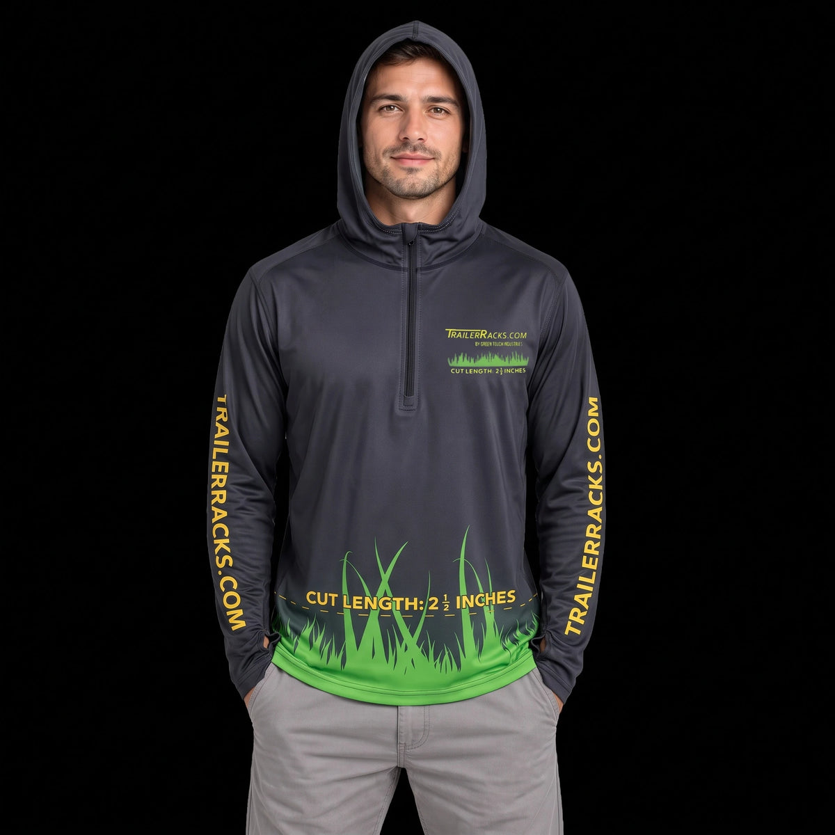 Crew Protection Skin Guard microfiber work shirt QZ100 — front, hood up