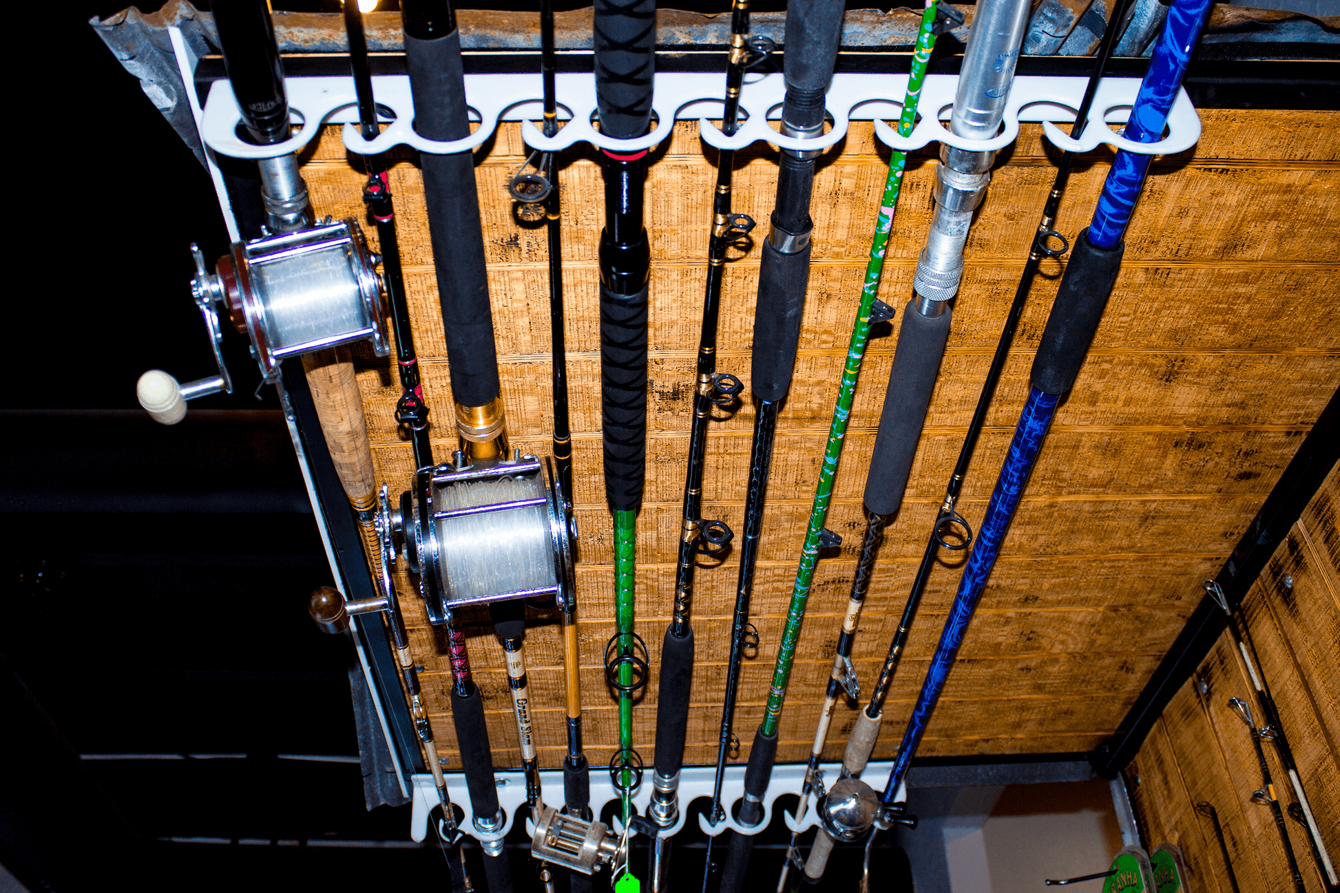 garage ceiling fishing rod holder Hang-M-High Rack maximizing the use of your space and making storage tidy PLUSINNO H5W Solid Wood Fishing